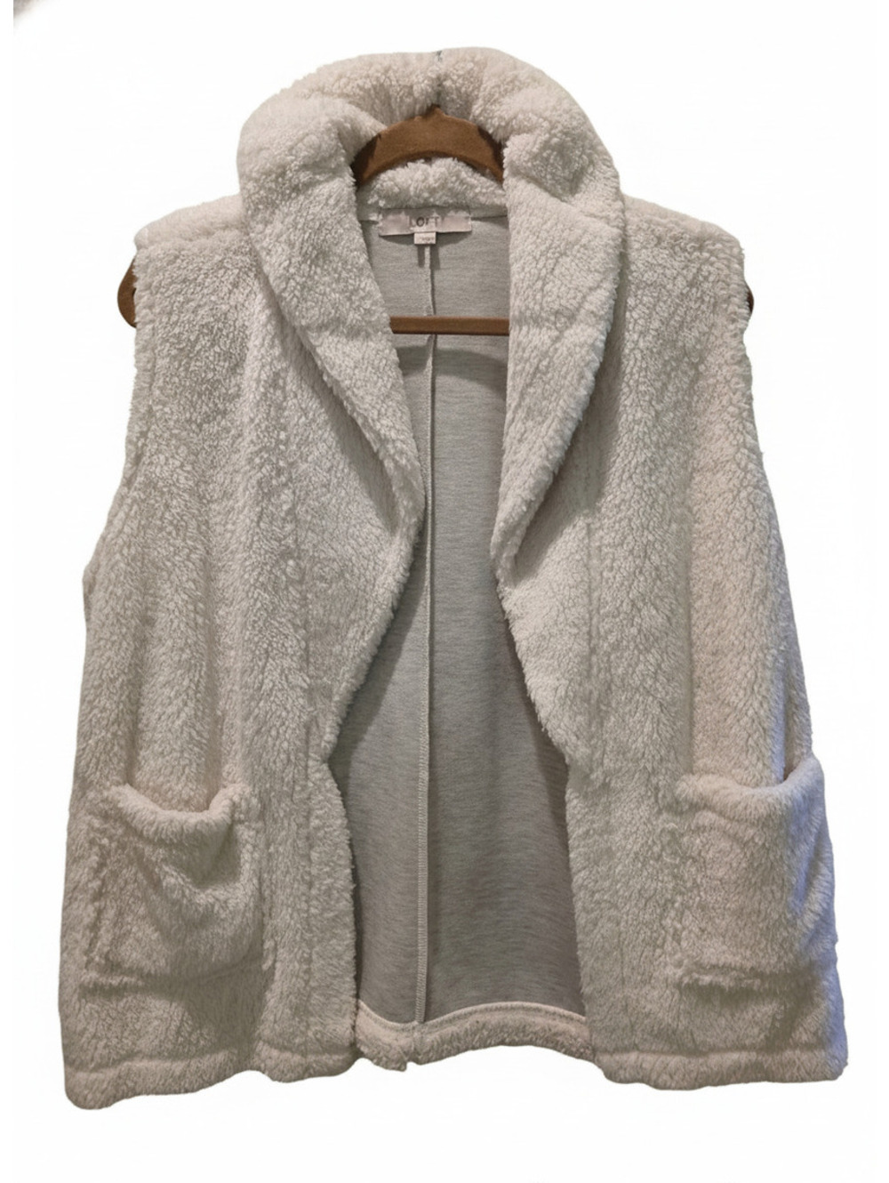 EUC LOFT Women's Cream Sherpa Vest with Pockets, Size M